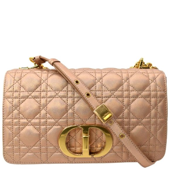 dior Handbags - CHRISTIAN DIOR  Medium Caro Iridescent Leather Shoulder Bag Metallic Pink